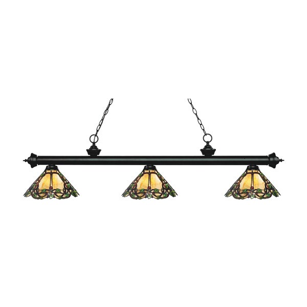 Z-Lite Riviera Matte Black 3-light Island/Billiard Multi Colored Tiffany-finished Light