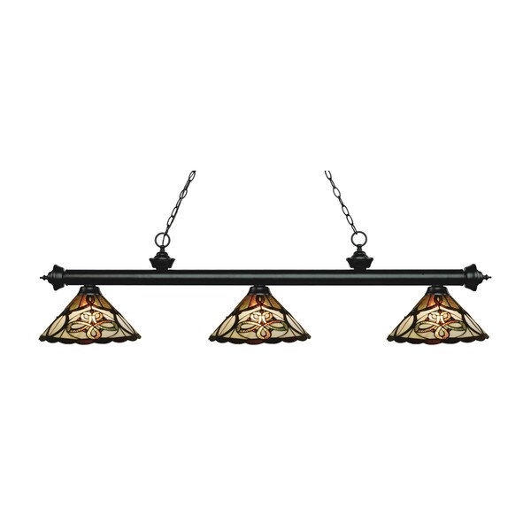 Z-Lite Riviera Matte Black 3-light Island/Billiard Multi Colored Tiffany-finished Light