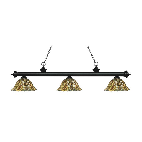 Z-Lite Riviera Matte Black 3-light Island/Billiard Multi Colored Tiffany-finished Light