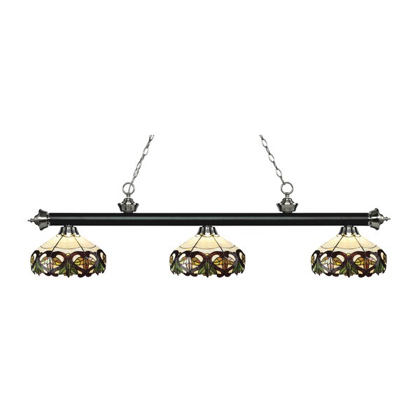 Z-Lite Rivera Matte Black & Brushed Nickel 3-light Island/Billiard Multi Colored Tiffany-finished Light