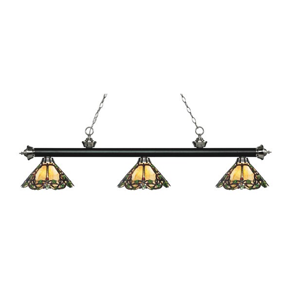 Z-Lite Rivera Matte Black & Brushed Nickel 3-light Island/Billiard Multi Colored Tiffany-finished Light