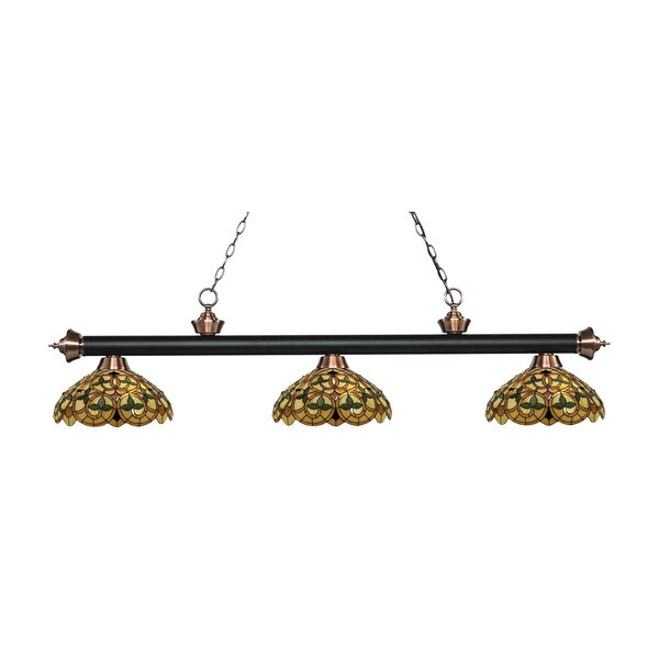 Z-Lite Rivera Matte Black & Antique Copper 3-light Island/Billiard Multi Colored Tiffany-finished Light