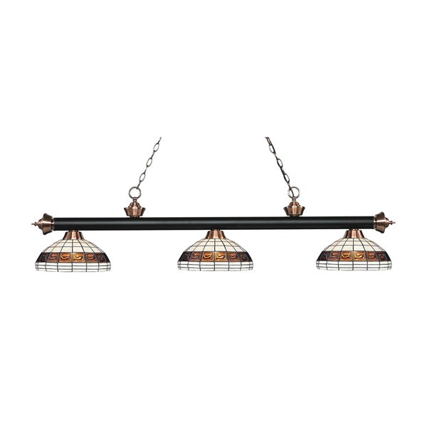 Z-Lite Rivera Matte Black & Antique Copper 3-light Island/Billiard Multi Colored Tiffany-finished Light