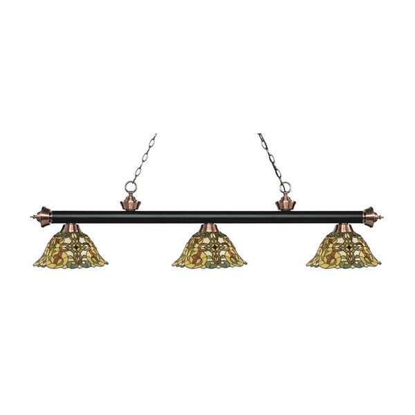 Z-Lite Rivera Matte Black & Antique Copper 3-light Island/Billiard Multi Colored Tiffany-finished Light