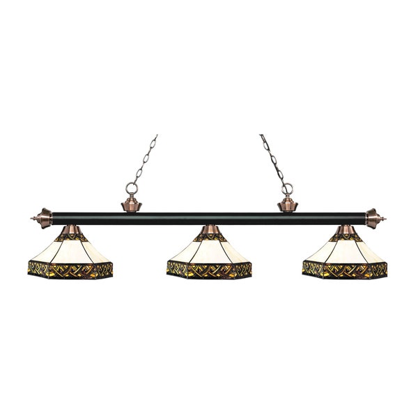 Z-Lite Rivera Matte Black & Antique Copper 3-light Island/Billiard Multi Colored Tiffany-finished Light