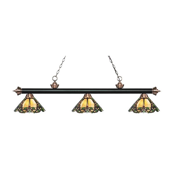 Z-Lite Rivera Matte Black & Antique Copper 3-light Island/Billiard Multi Colored Tiffany-finished Light