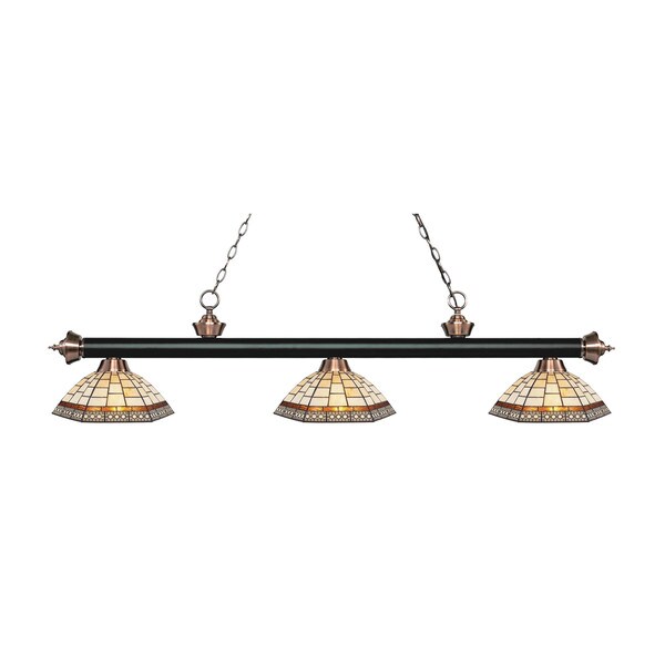 Z-Lite Rivera Matte Black & Antique Copper 3-light Island/Billiard Multi Colored Tiffany-finished Light