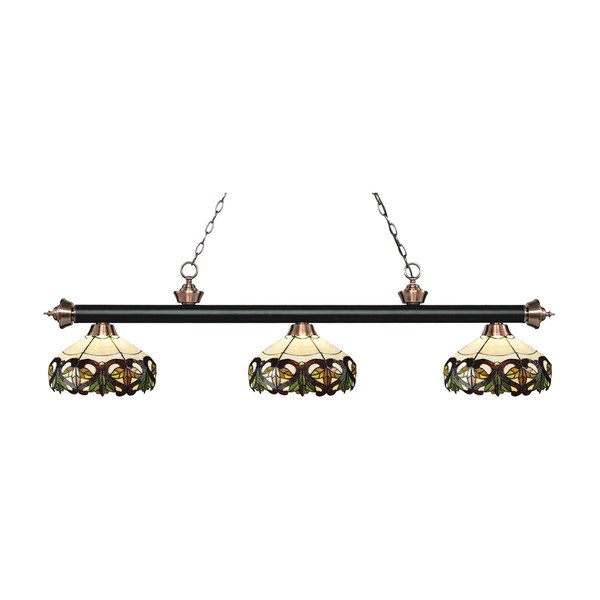 Z-Lite Rivera Matte Black & Antique Copper 3-light Island/Billiard Multi Colored Tiffany-finished Light