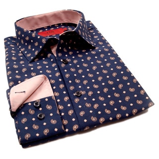Elie Balleh Milano Italy Boys' Navy Paisley Slim Fit Shirt