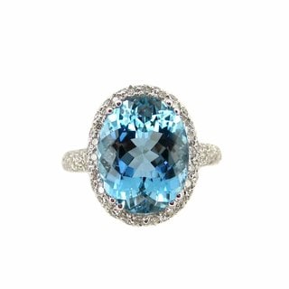 Kabella 18k White Gold Oval-cut Aquamarine and 7/8ct TDW Diamond Ring (G-H, SI1-SI2) (Size 6.5)