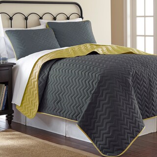 Solid Reversible Chevron 3-piece Coverlet set
