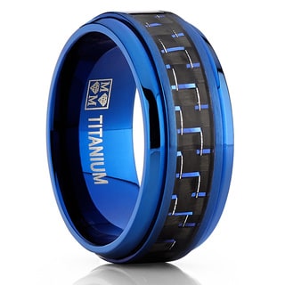 Oliveti Titanium and Carbon Fiber Men's Black and Blue Comfort Fit 9mm Band