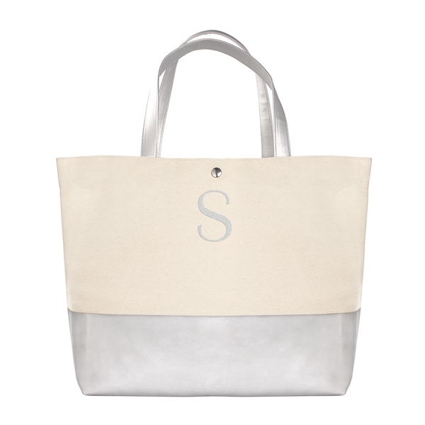 Personalized Silver Metallic Color Dipped Tote Bag