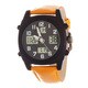 Fortune NYC Men's Black Case / Light Brown Leather Strap Analog Digital  Watch