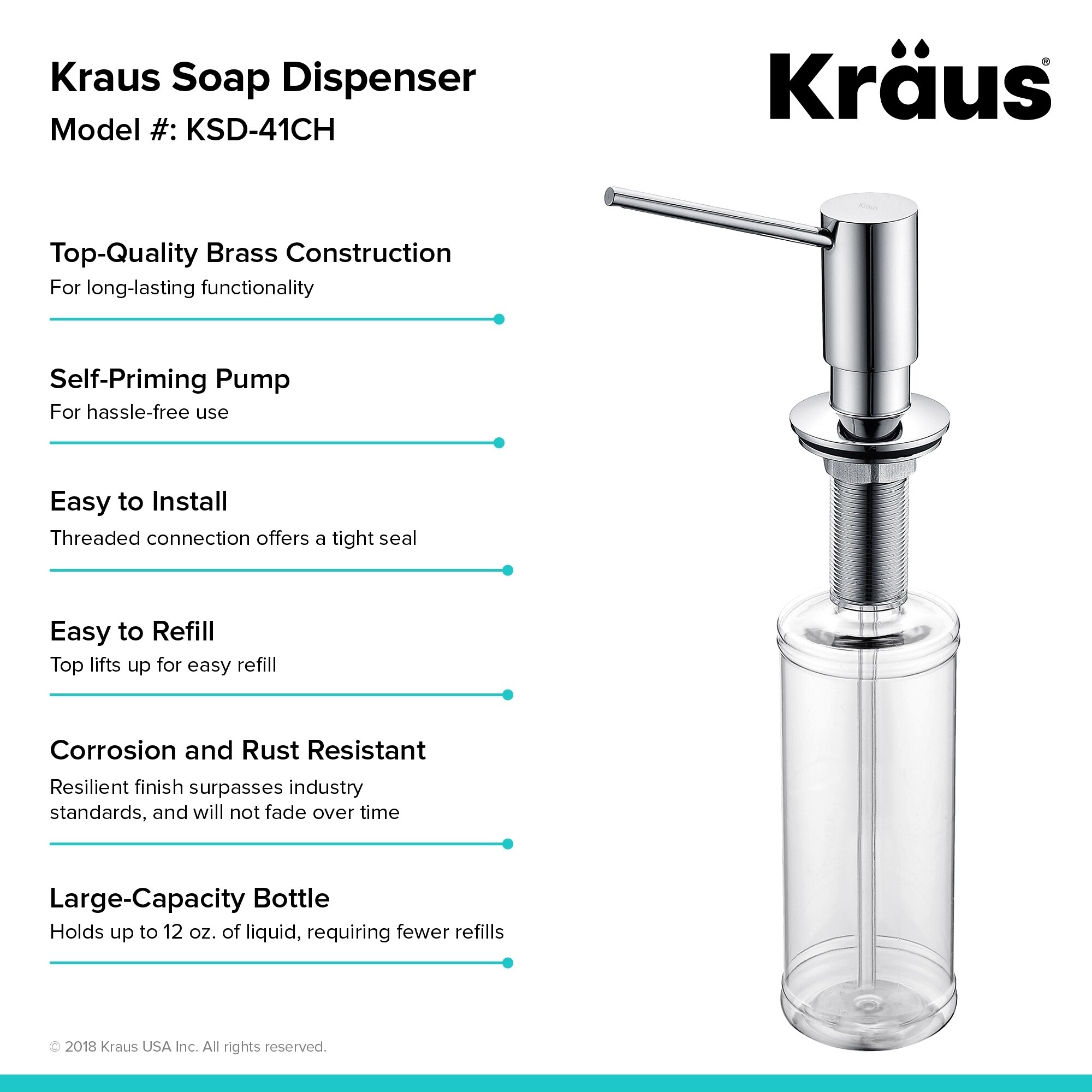 KRAUS KSD-41 Kitchen Soap Dispenser Silver
