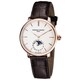 Frederique Constant Men's FC-703V3S4 'Slim Line' Silver Dial Brown Leather Strap Moon phase Swiss Automatic Watch