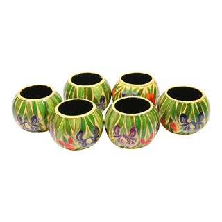 Set of 6 Hand-painted and Laquered Papier-mache Napkin Rings (India)