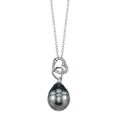 Radiance Pearl Sterling Silver Drop Tahitian South Sea Pearl and Crystal Pendant (10-11mm)