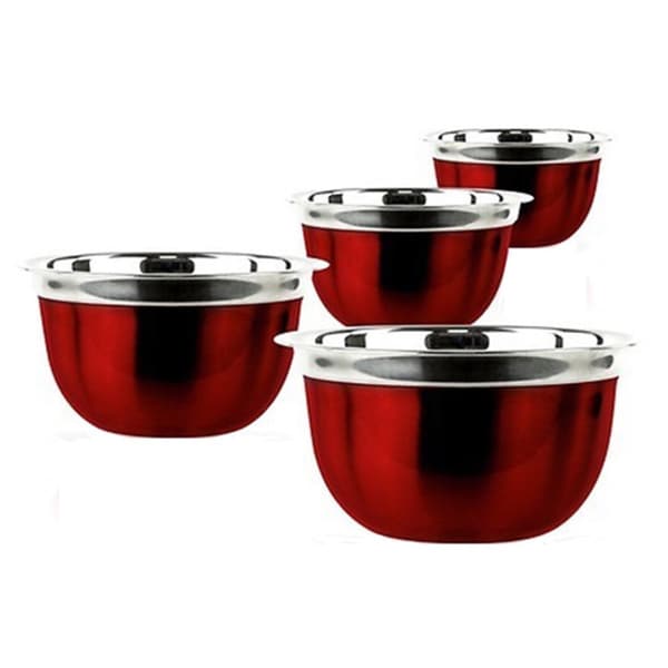 Prime Pacific 4-piece Red Stainless Steel Euro Style Bowl Set
