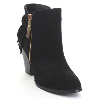 Bella Marie Kenzie-27 Women's Delicate Zip Up Fringe Mid Stacked Ankle Booties