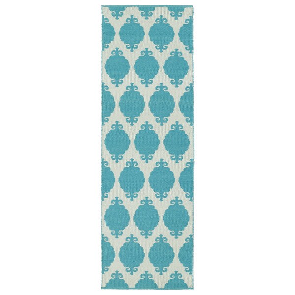 Indoor/Outdoor Laguna Turquoise Medallions FlatWeave Rug (2'0 x 6'0