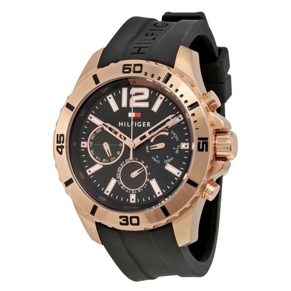 Tommy Hilfiger Men's 1791145 Sport Round Black Silicone Strap Watch