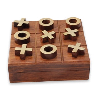 Handcrafted Brass Seesham Wood 'Challenge' Tic-tac-toe (India)