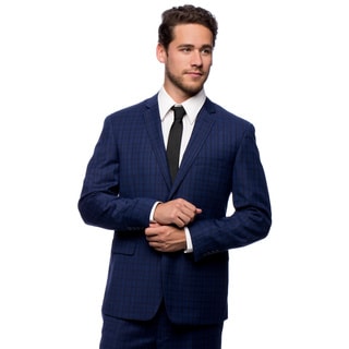 Caravelli Men's Slim Fit Blue 2-button Notch Collar Plaid Suit