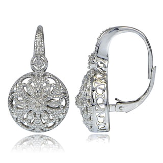 DB Designs Sterling Silver Diamond Accent Filigree Round Leverback Earrings