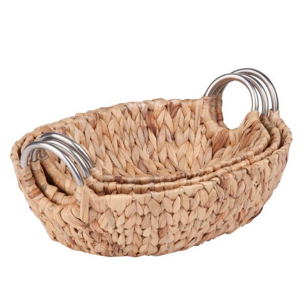 3pc oval natural baskets,metal