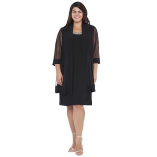 R&M Richards Women's Plus Sheer Jacket Dress