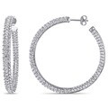 Miadora Sterling Silver Created White Sapphire Hoop Earrings