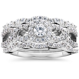Bliss 10K White Gold 1 1/0 CT TDW Diamond Bridal Engagement Ring Set (I-J/12-I3)