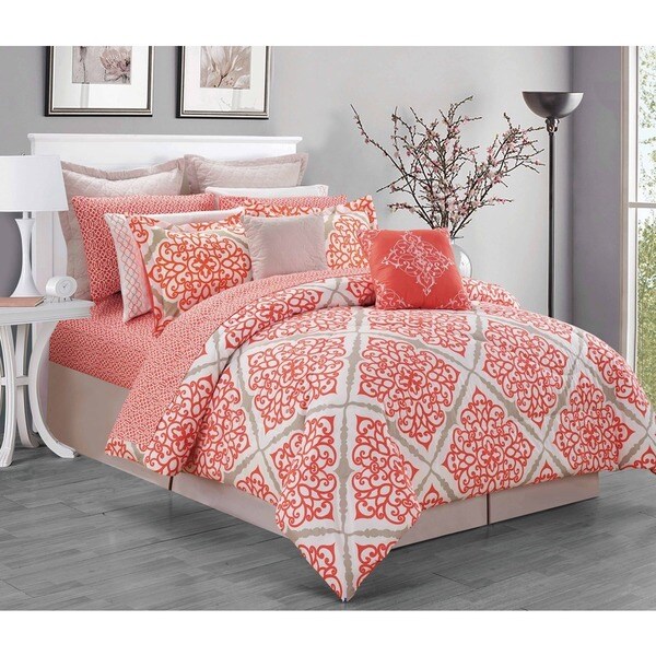 Celina 14-piece Queen Size Comforter Set in Coral (As Is Item)