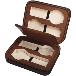 Brown Leatherette Four-Slot Watch Travel Case