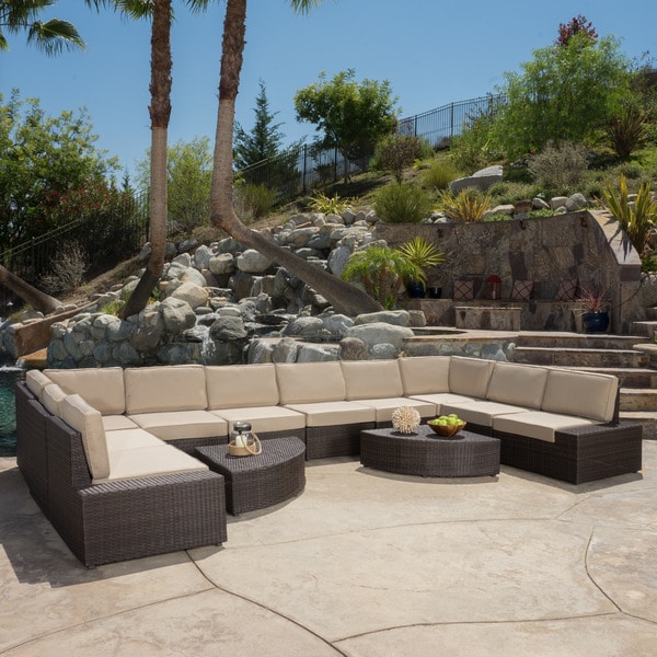 Christopher Knight Home Santa Cruz Outdoor 12piece Wicker Sectional Sofa Set with Cushions