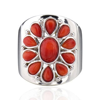 Sterling Silver Oval Coral Ring