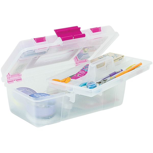 Creative Options Tool Box Organizer13inX7.5inX5in Clear W/Magenta