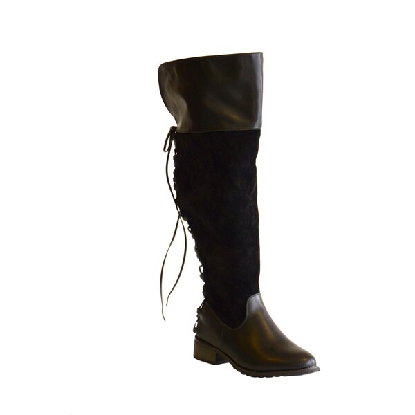 wide calf back lace up boots