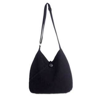Handcrafted Cotton 'Surreal Black' Hobo Bag (Thailand)