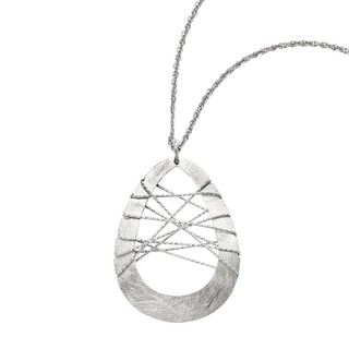 Sterling Silver Scratch Finish and Laser-cut Wire Wrap Teardrop Pendant