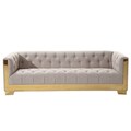 Armen Living Zinc Modern Sofa in Taupe Tweed and Shiny Gold Finish