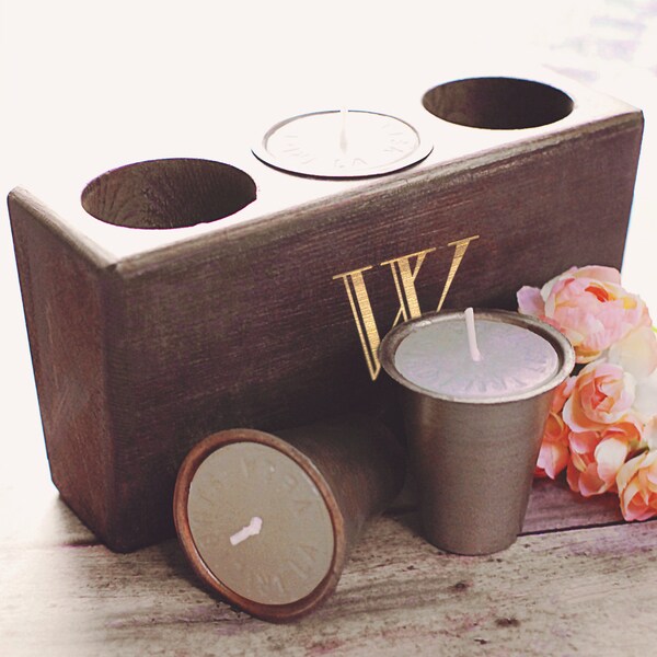 Personalized Rustic Wood Sugar Mold Candle Holder