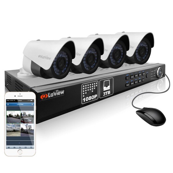 LaView 8 Channel 1080p IP True PoE NVR with 2TB HDD, (4) 1080p IP Full Motion Night Vision Cameras, and Remote View App