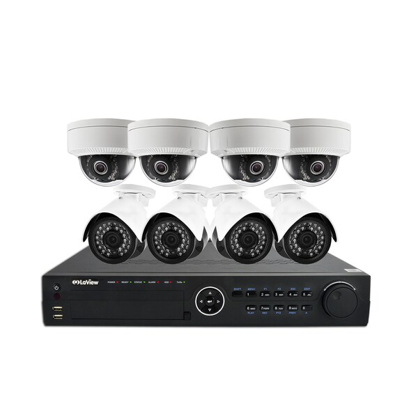 LaView 8 Channel 1080p IP True PoE NVR with 3TB HDD (4) Dome, (4) Bullet 1080p IP Full Motion Night Vision Cameras, and App