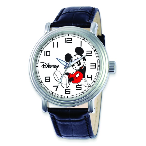 Disney Women's Black Leather Strap Mickey Mouse Watch