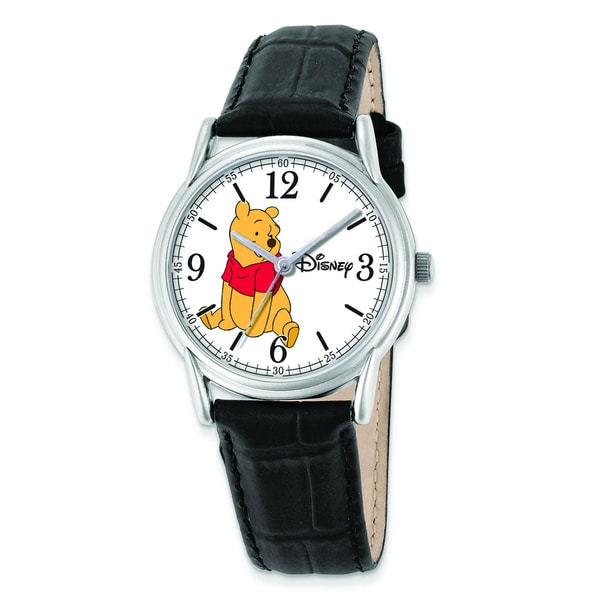 Disney Women's Black Leather Strap Winnie the Pooh Watch