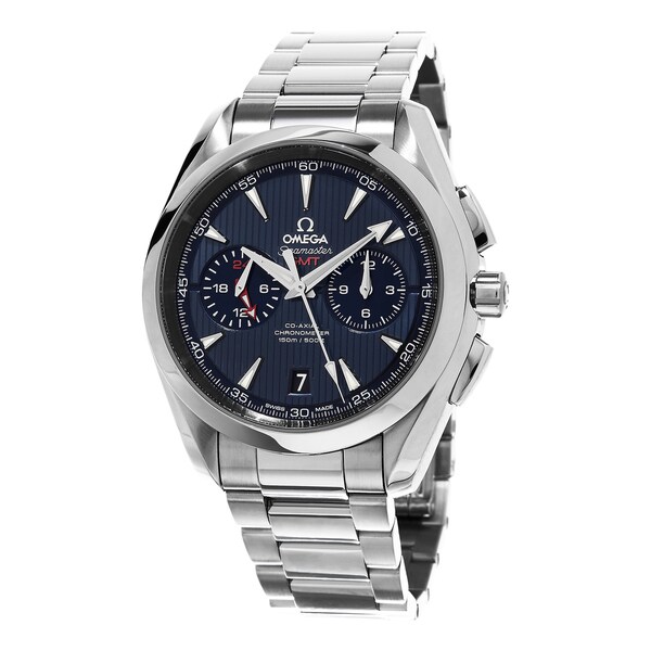 Omega Men's 231.10.43.52.03.001 'Co-Axial AquaTerra' Blue Dial GMT Chronograph Stainless Steel Swiss Automatic Watch