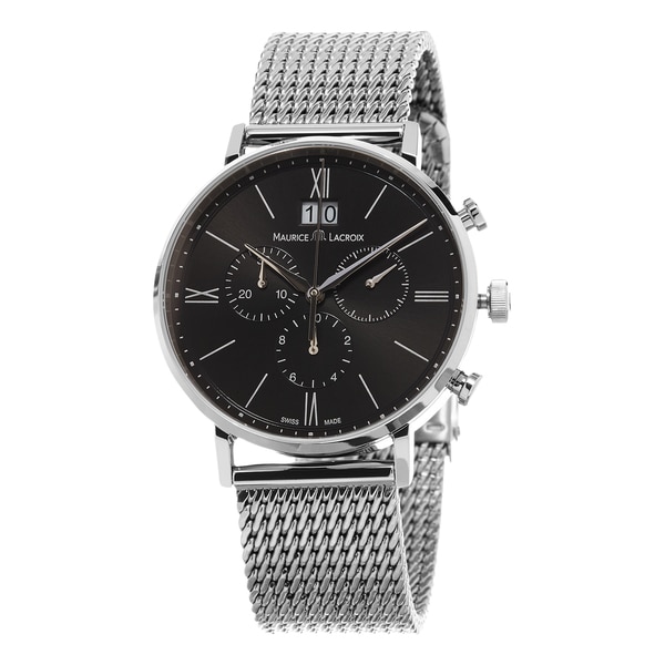 Maurice Lacroix Men's EL1088-SS002-311 'Eliros' Black Dial Stainless Steel Mesh Chronograph Swiss Quartz Watch