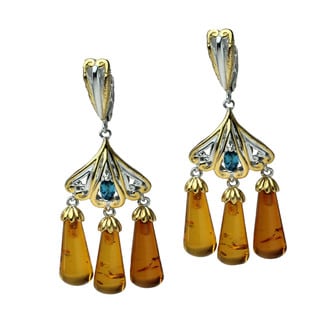 Michael Valitutti Amber and London Blue Topaz Palladium Silver Dangle Earrings